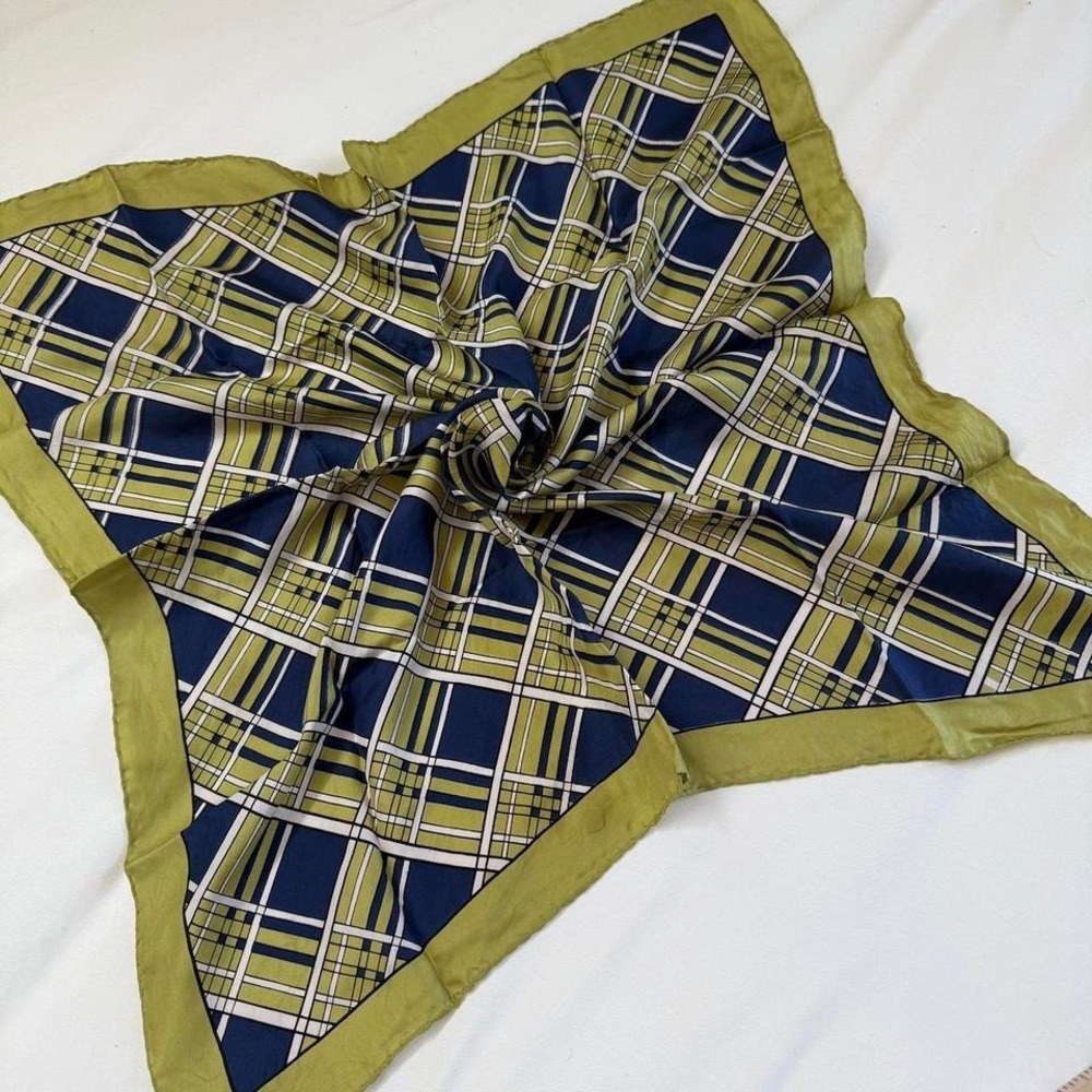 mod plaid scarf 70s mod plaid scarf green blue geometric scarf retro